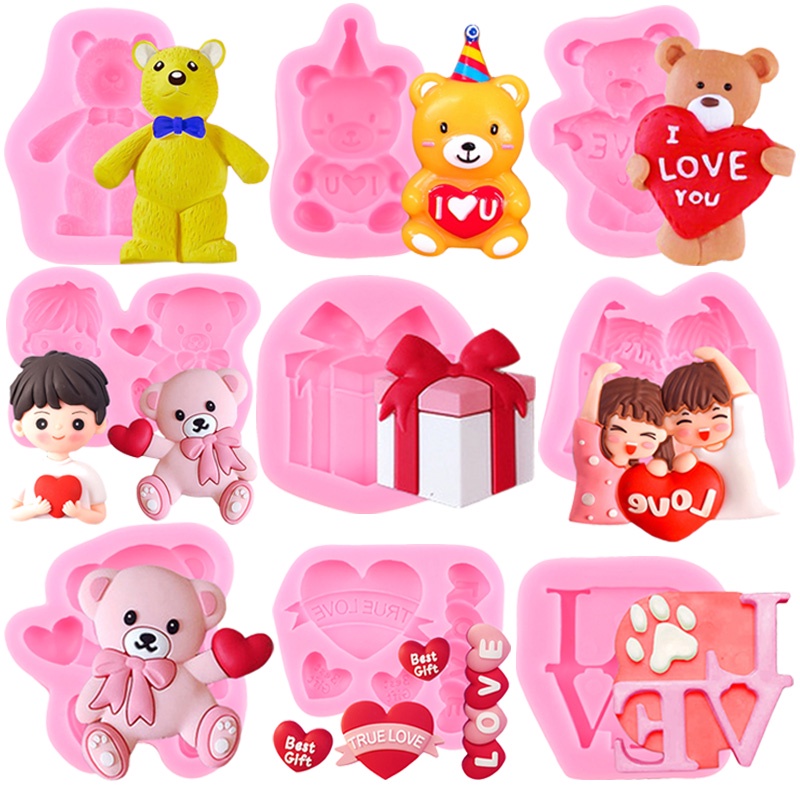 Khuôn Silicone Làm Bánh/Kẹo Mềm/Sô Cô La/Kẹo Hình Trái Tim/Gấu 3D DIY