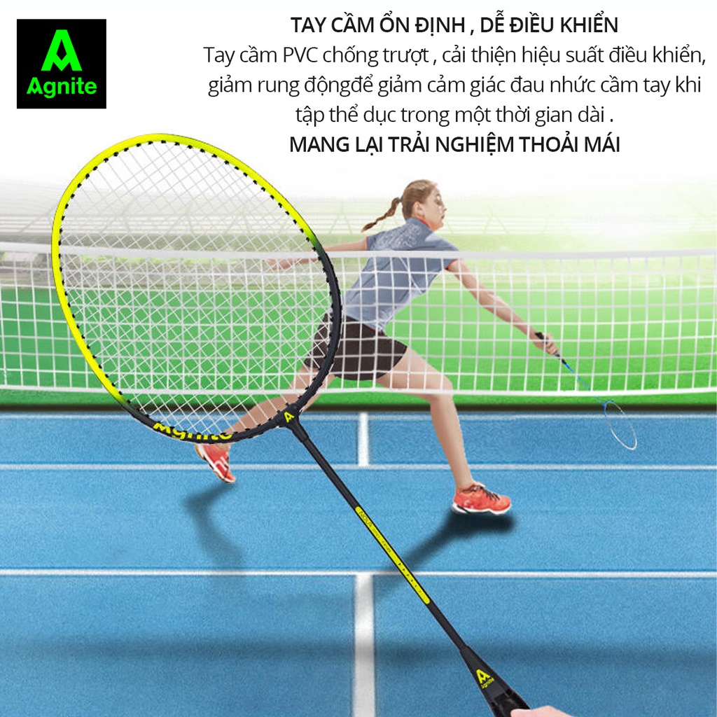 Bộ 2 chiếc vợt cầu lông Agnite chính hãng tặng kèm hộp cầu, bao đựng, siêu nhẹ, khung carbon cao cấp
