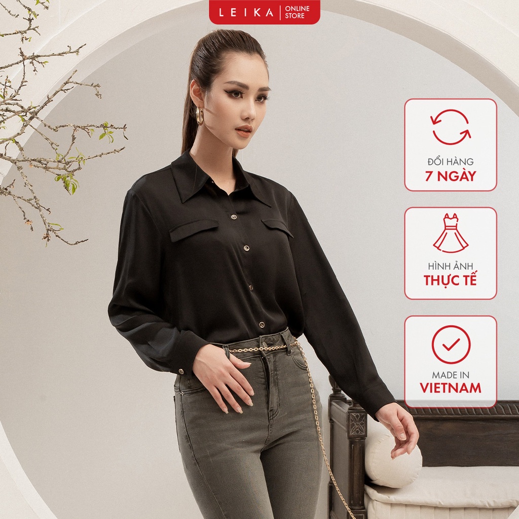 Áo Sơ mi DT trễ vai có nắp túi ngực LEIKA
