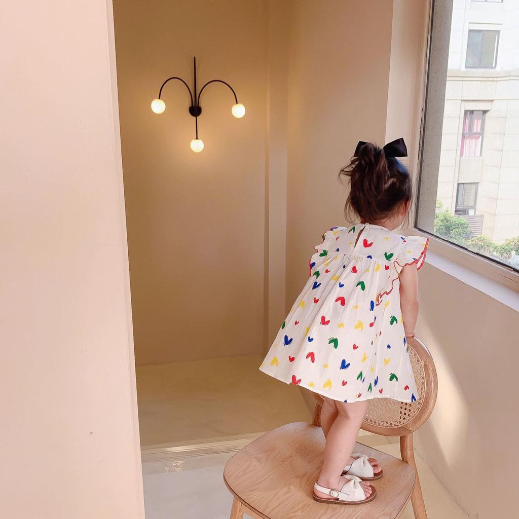 Váy Xòe Trắng Họa Tiết Trái Tim Cho Bé Gái nặng 8-25kg