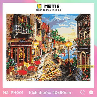 Tranh Tô Màu Theo Số Tranh Sơn Dầu Phố Thơ Mộng Có Khung Sẵn METIS PH001
