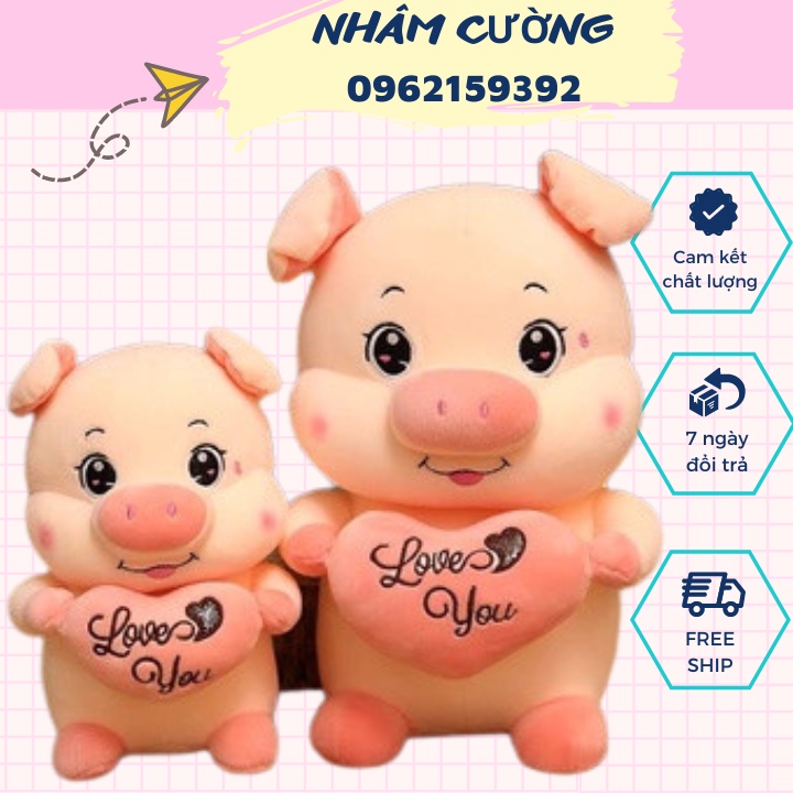 gấu bông heo tim , gối ôm búp bê heo cho bé có 2 size 60cm_80cm