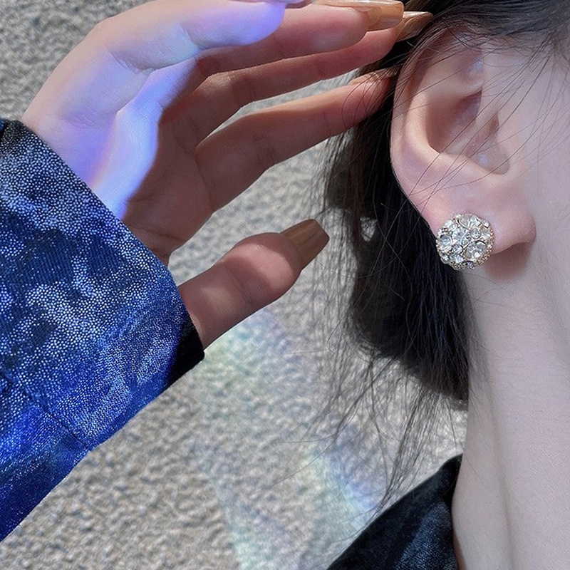 Set 2 khuyên tai đính đá pha lê không đau thời trang nữ