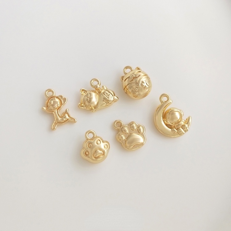 Mặt Dây Chuyền Bằng Đồng Mạ Vàng 14K diy Hình Mèo May Mắn / Phi Hành Gia / Mặt Trăng