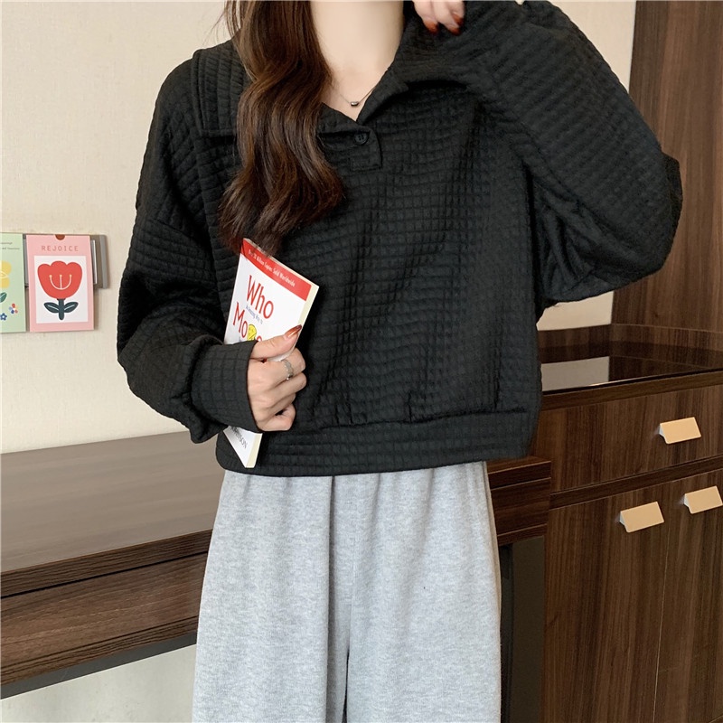 Áo sweater SUXI mỏng tay dài cổ polo dáng rộng màu sắc đơn giản thời trang xuân thu cho nữ