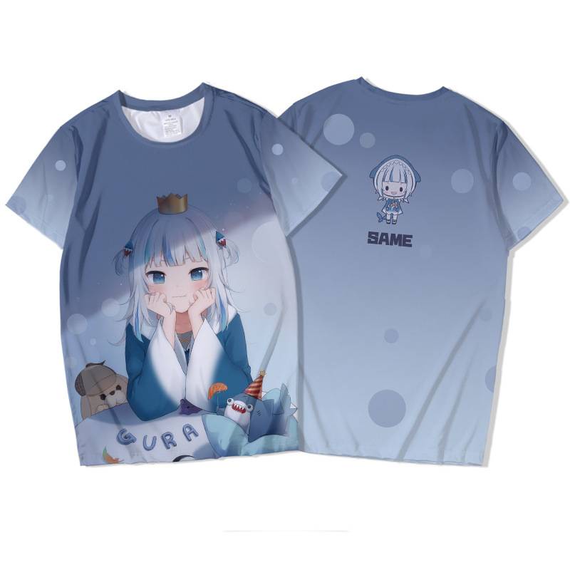 Hololive Vtuber Gawr Gura Áo Thun Tay Ngắn Dáng Rộng Họa Tiết Anime Unsiex Giản Dị