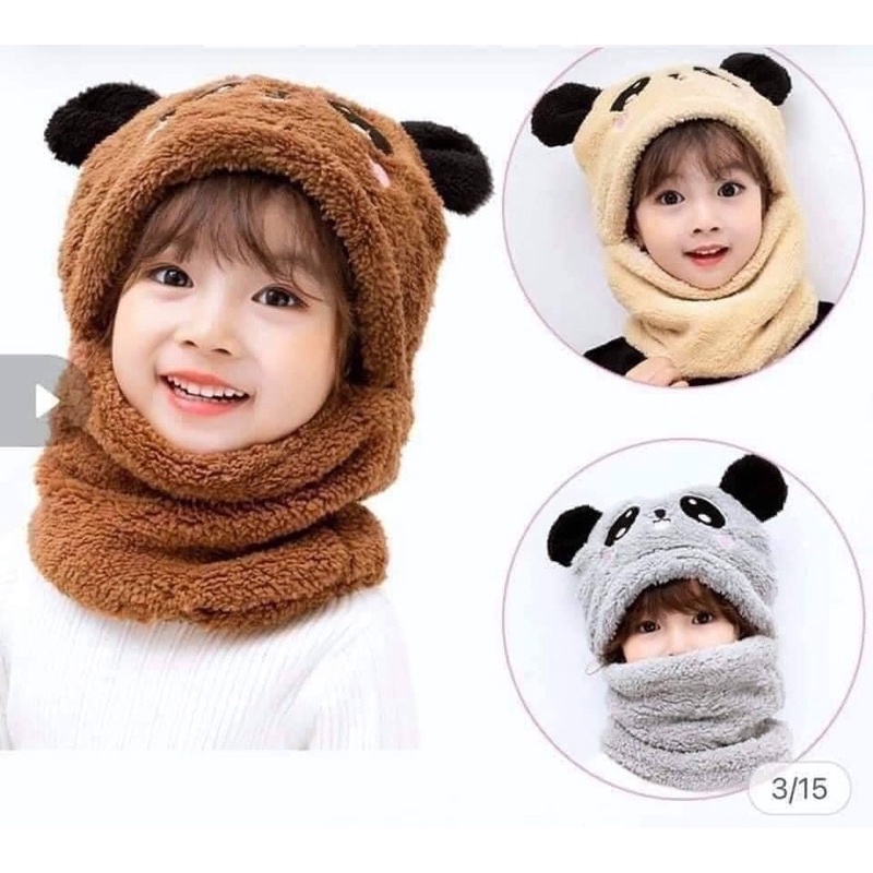 MŨ GẤU PANDA KÈM KHĂN 2in1
