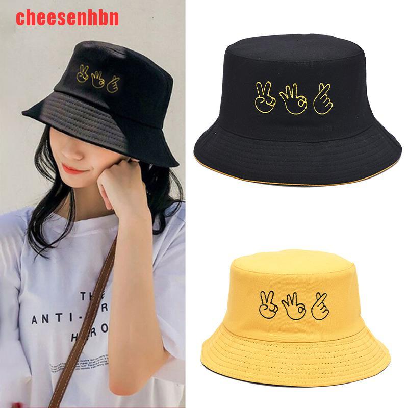 [cheesenhbn]Double-sided Casual Finger Gesture Ok Bucket Hat Women Summer Fold Two Sided Hat