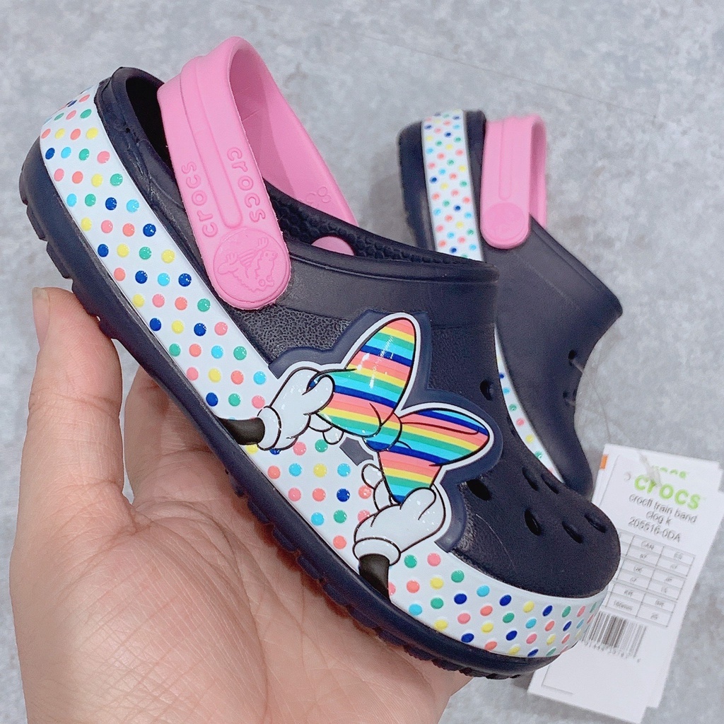 Crocs minnie viền chấm bi cái nơ màu navy BG