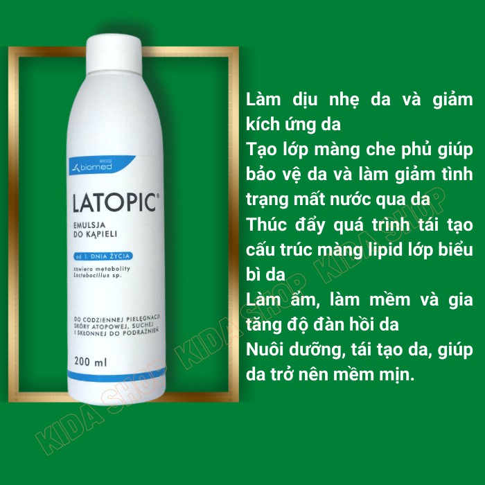 Kem bôi da khô viêm ngứa dị ứng LATOPIC 200ml làm dịu da giảm viêm ngứa