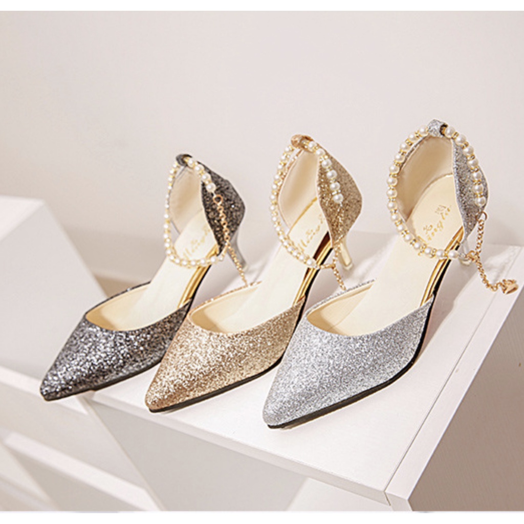 Giày Cao Gót Sandal Nữ Quai hậu nơ đính đá xinh Xuất sắc - cao 5p