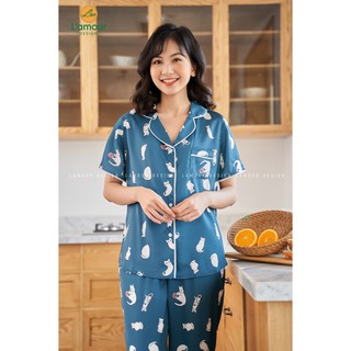 Bộ Lụa Họa Tiết Mèo Len XĐ - Dài