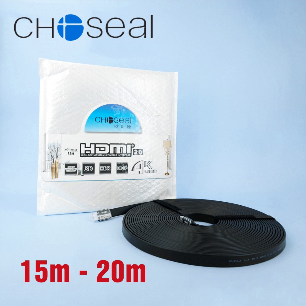 【Chính hãng】Dây Cáp HDMI CHOSEAL 2.0/4K  loại dẹt  15m, 20m, tivi, máy tính, BẢO HÀNH 2 NĂM