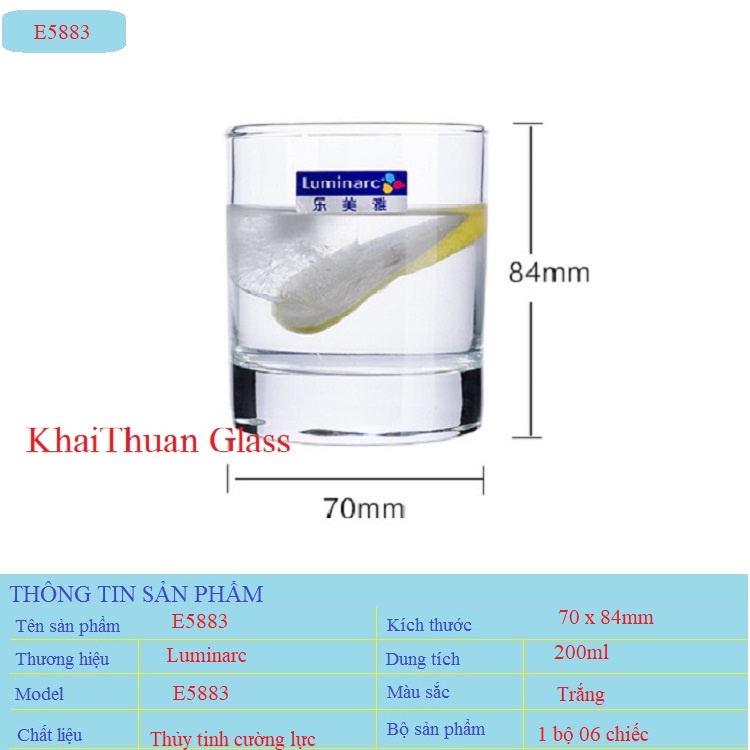 Bộ 6 Cốc Thủy Tinh Chịu Nhiệt Luminarc Islande E5883 Dung Tích 200ml