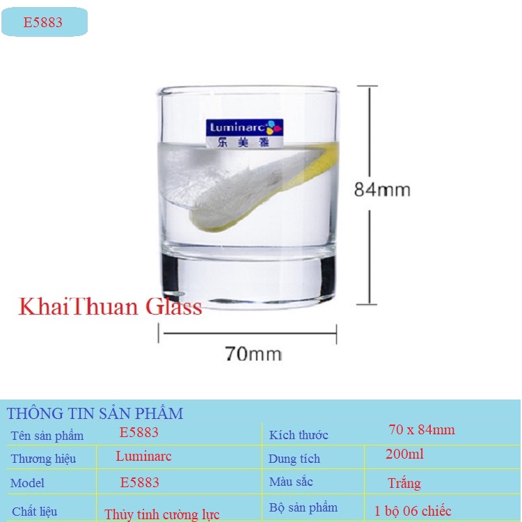 Bộ 6 Cốc Thủy Tinh Chịu Nhiệt  Luminarc Islande E5883 Dung Tích 200ml