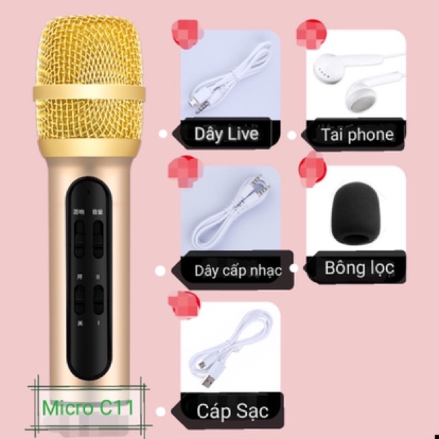 Mic thu âm livestream mini C11- phiên bản tiếng anh mới. Bảo hành 6 tháng đổi mới