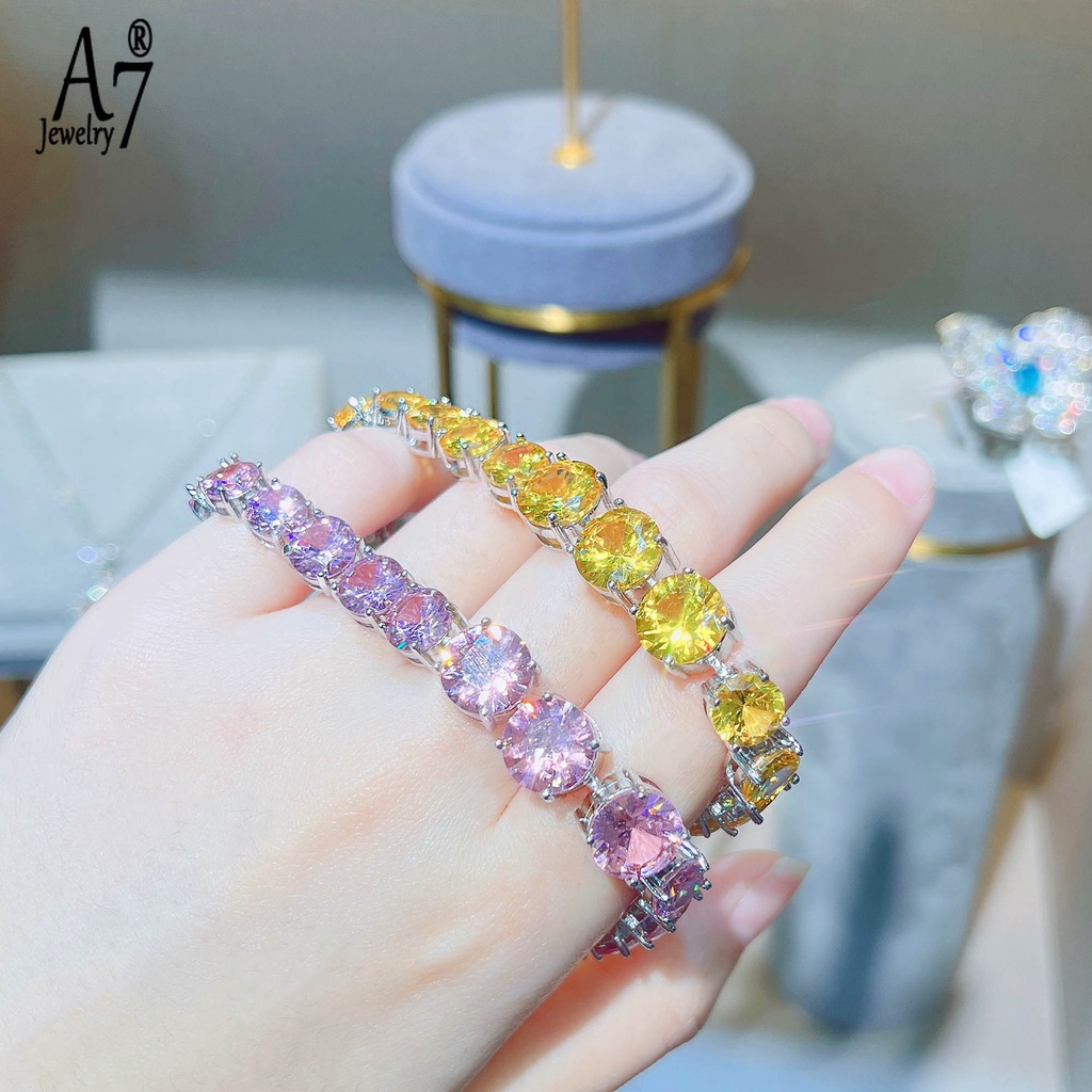 Vòng Tay A7 Đính Đá Zircon Màu Vàng Hồng Sang Trọng Cho Nữ