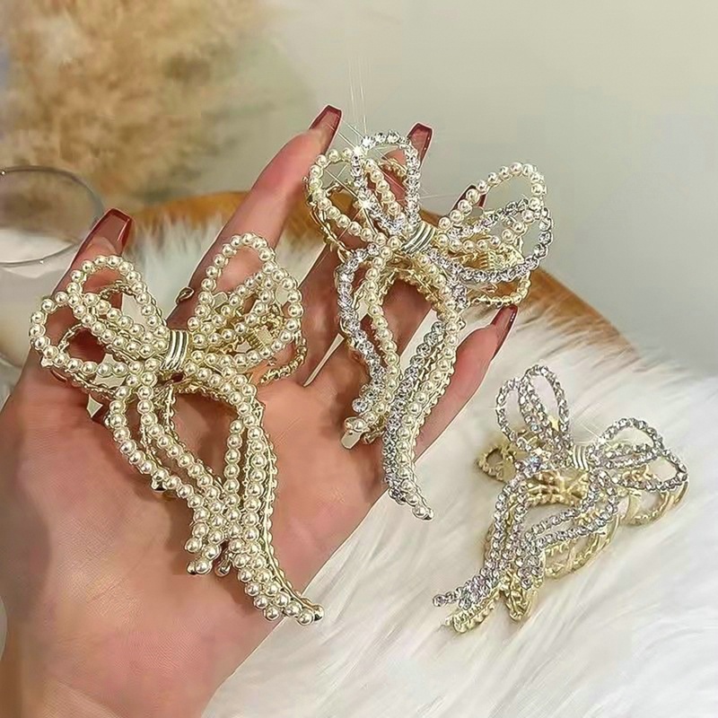 Kẹp Tóc Kim Loại Đính Ngọc Trai Nhân Tạo Phong Cách Hàn Quốc