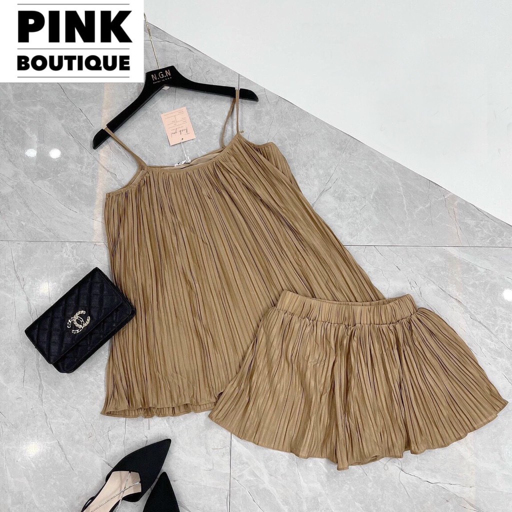 Bộ Đồ Nữ Lụa Hai Dây Dập Li Quần Short Dáng Váy Mùa Hè Chất Mát Thiết Kế PINK BOUTIQUE | BigBuy360 - bigbuy360.vn