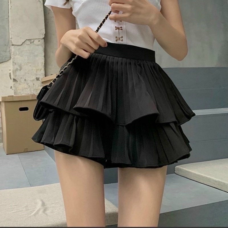 Chân Váy Xếp Ly Hai Tầng Phồng Xoè Có Quần Trong Chất Vải Voan Đẹp - Titifa Shop