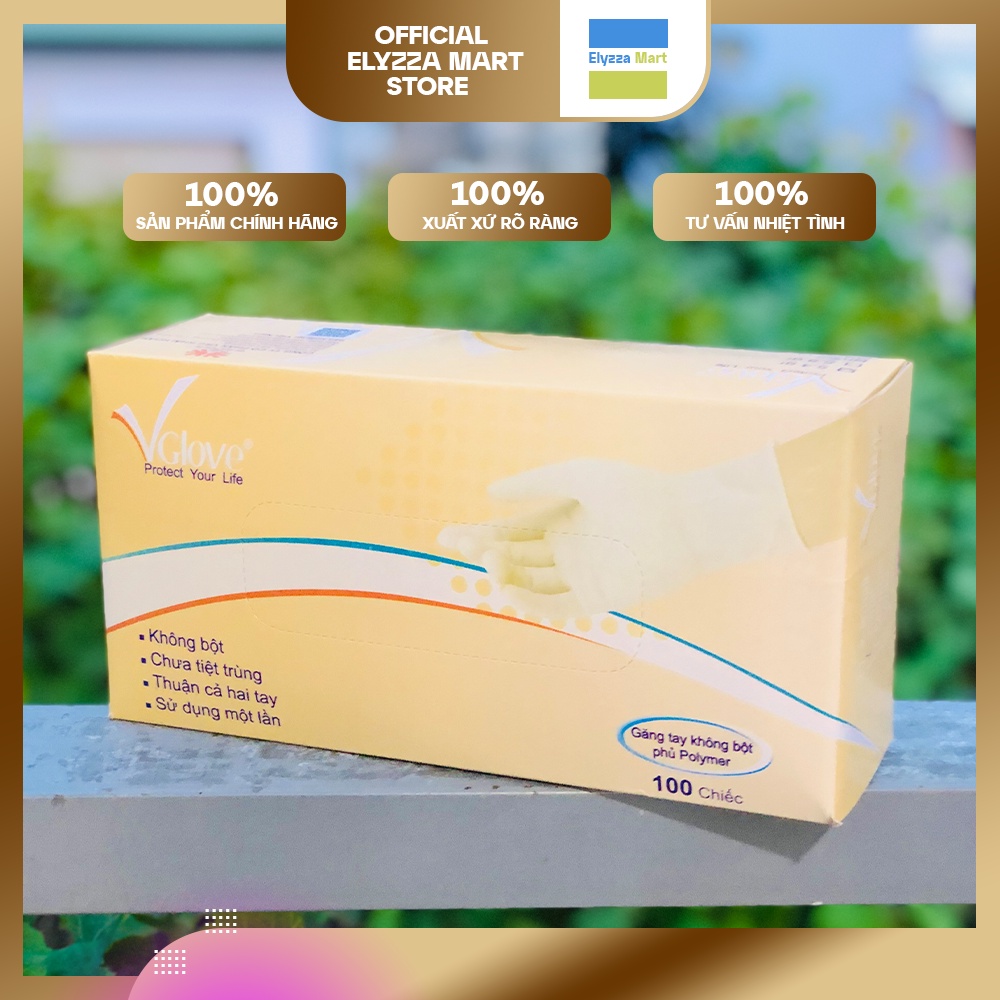 Găng Tay Y Tế Latex Không Bột VGlove Cao Cấp Phủ Polymer Màu Trắng