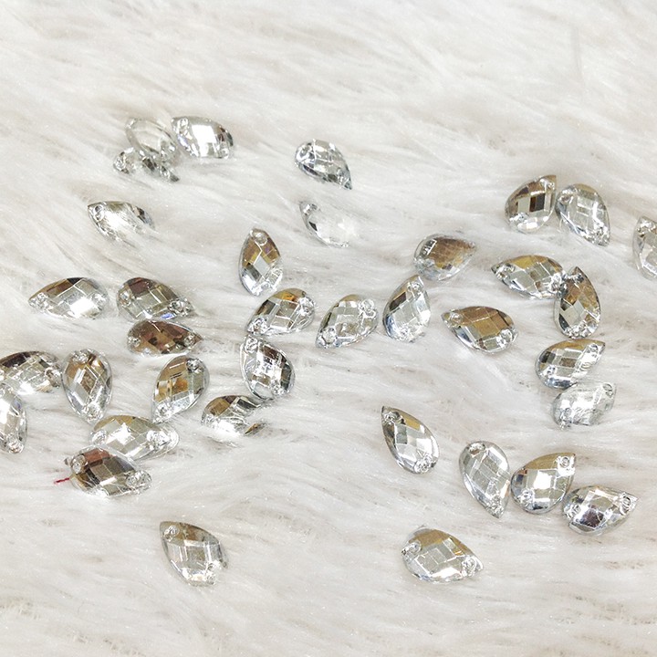 Hạt đá 3d kết áo dài váy đầm hình giọt nước lấp lánh ánh bạc size 1cm