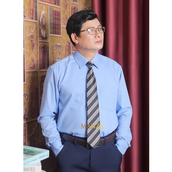 [HÀNG VIỆT NAM] Áo Sơ Mi Nam Công Sở Trung Niên COTINI LUXURY Dài Tay Công Sở Vải Cotton Xanh Dương -A14