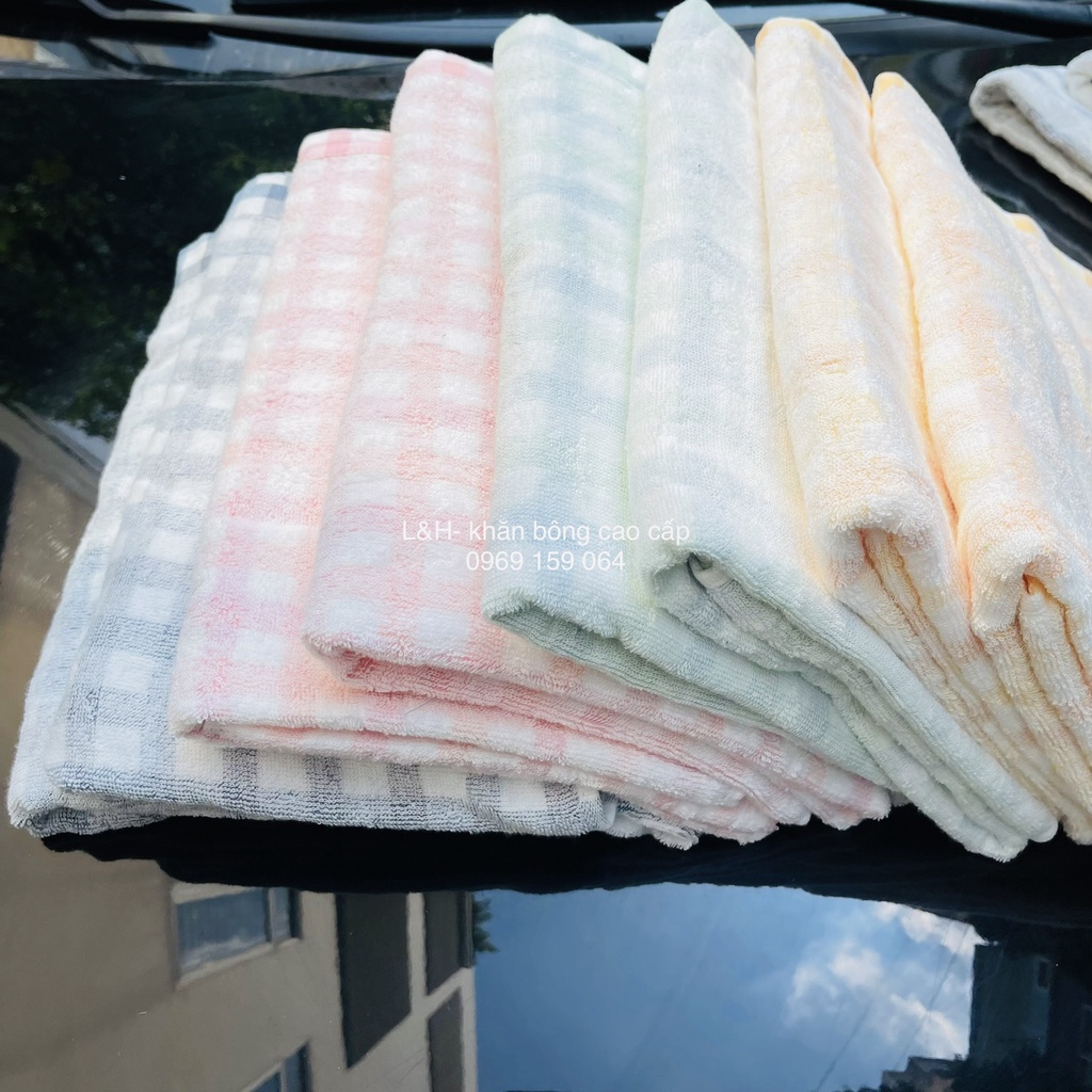 Khăn tắm MJ MINISO kẻ Caro nhỏ, KT 70x140cm, 300g
