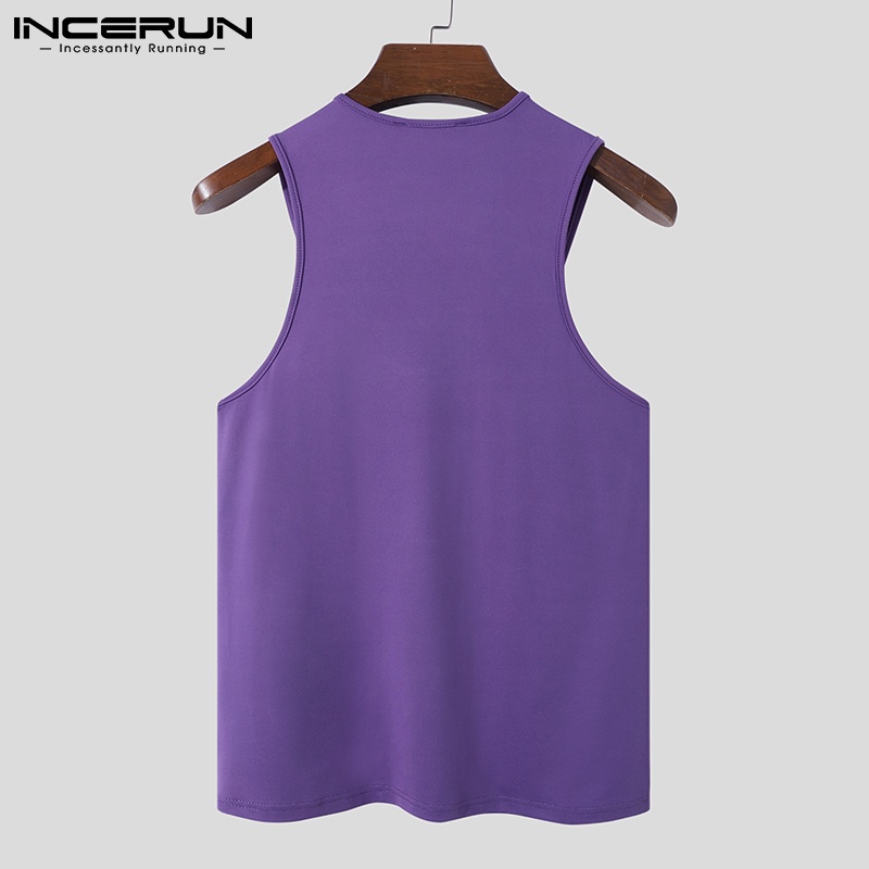 Áo tank top INCERUN không tay thiết kế chéo dây màu trơn thời trang cho nam