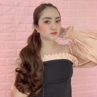 Ảnh thật buộc tóc giả xoăn nhẹ dễ thương 50cm