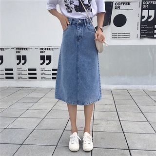 Mùa Xuân Mùa Hè Phong Cách Hàn Quốc Váy Midi Denim Nữ Cao Cấp Rời Ôm Vừa Vặn Váy Chữ A Dài Vừa