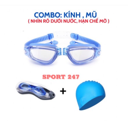 kính bơi người lớn trẻ em, kính bơi cận thị combo mũ bơi silicon view intex phoenix arena đi biển mùa hè