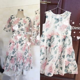 Set váy voan tơ hoa mẹ và bé dáng bèo tầng