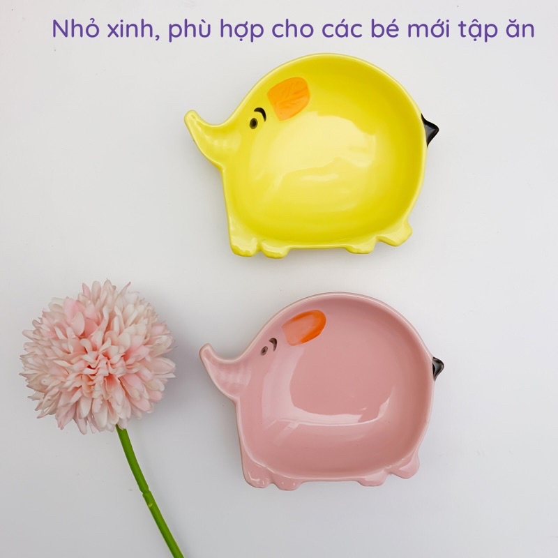 Bát Ăn Dặm Cho Bé Đĩa Đựng Thức Ăn Bằng Gốm Sứ Hình Voi Con Đáng Yêu Ấm Gift Decor An Toàn Và Chịu Được Nhiệt Độ Cao
