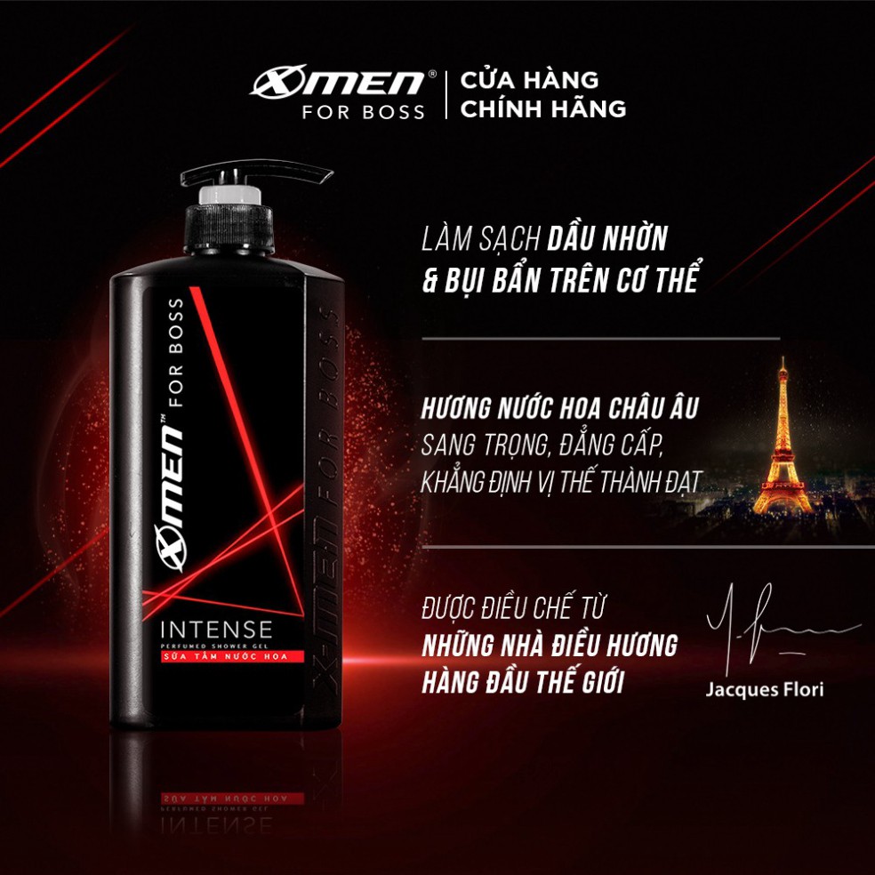 Combo Dầu gội XMen for Boss Intense 650g + Sữa tắm Intense 180g + Gel Strong Hold Wet Look 150g