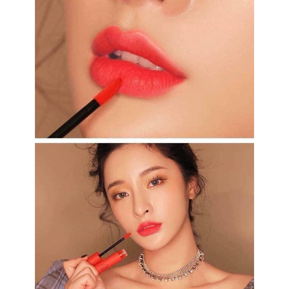 Son 3CE Velvet Lip Tint SaveMe màu san hô neon.