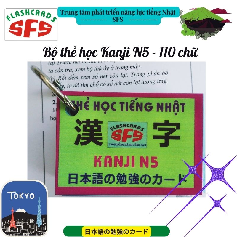 Bộ thẻ học tiếng Nhật N5 SFS theo giáo trình minna_ bài 1-25 bộ gồm 3 thẻ Kanji, văn phạm và từ vựng