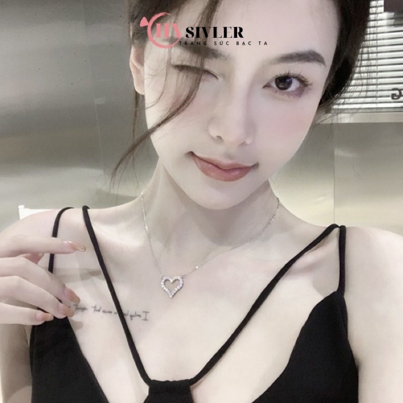 Dây chuyền bạc ta tim nạm đá đơn giản xinh xắn dây chuyền nữ bạc thật trái tim