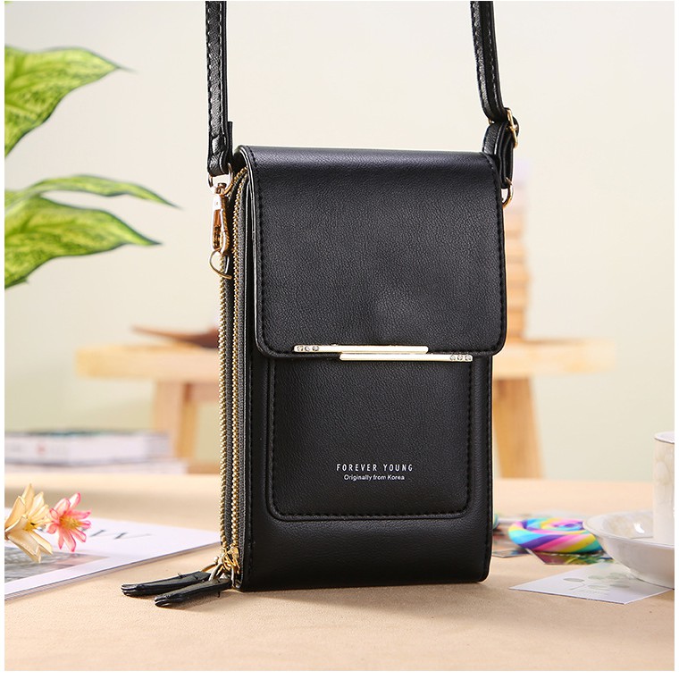 Ví nữ đựng điện thoại hai khóa kéo (có dây đeo chéo) thời trang BAG U DFK195