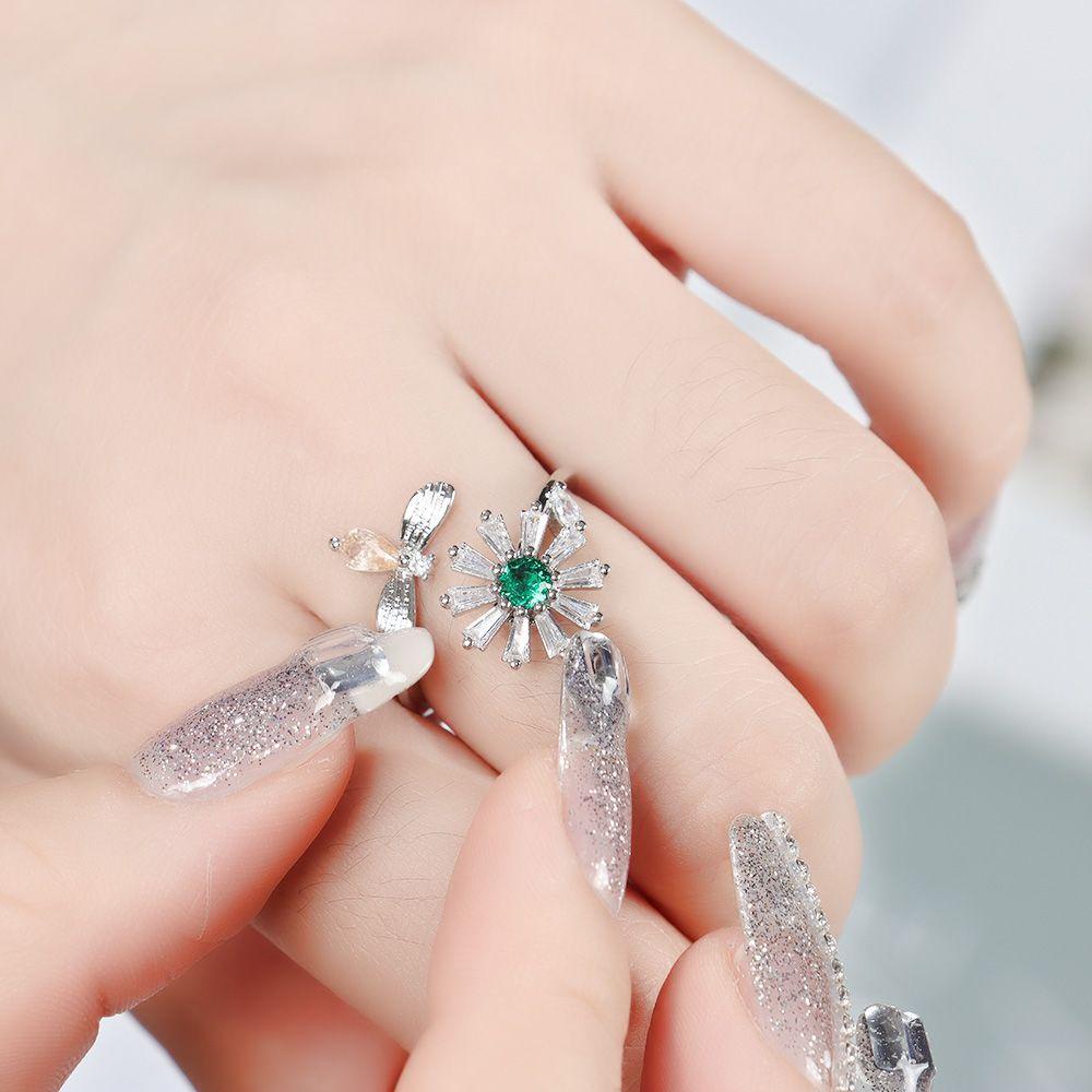 NIUYOU Nhẫn Nữ Đính Đá Pha Lê Có Thể Điều Chỉnh Kích Cỡ