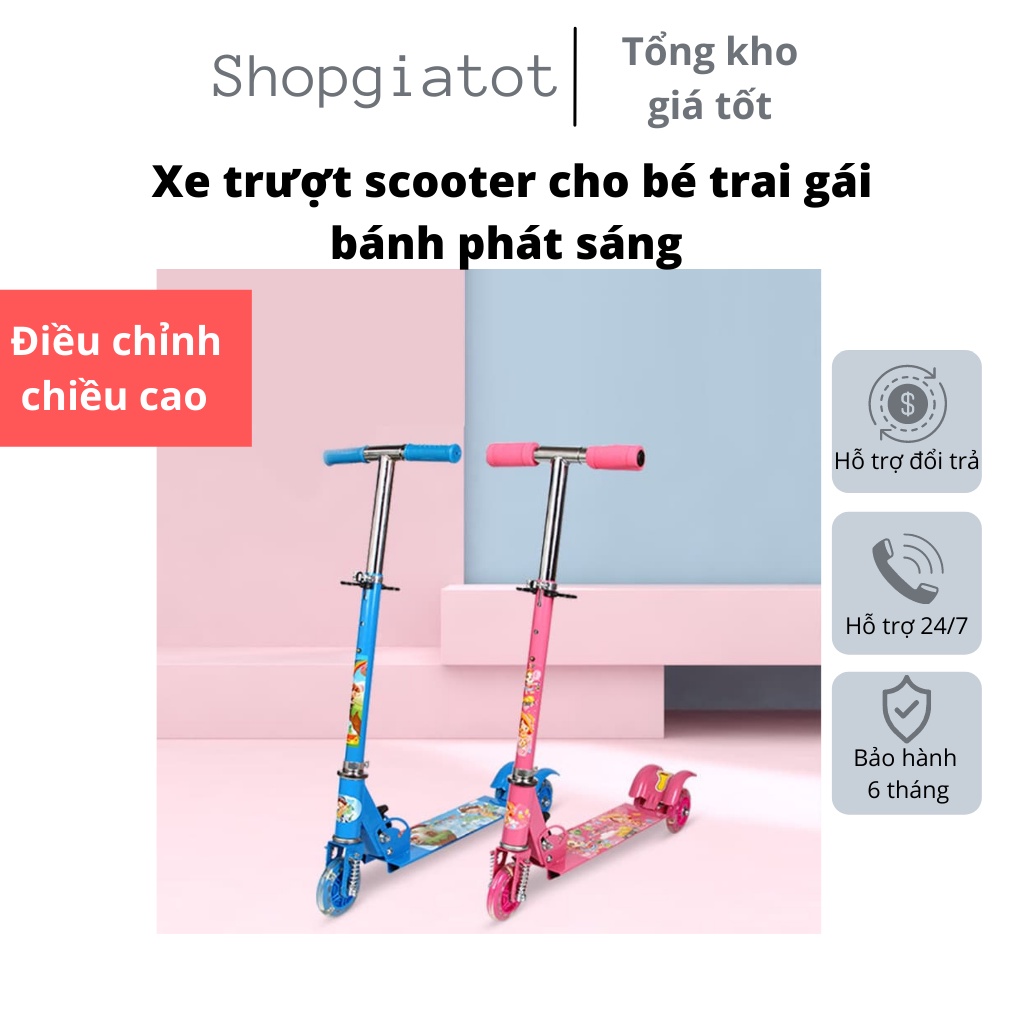 Xe Scooter Xanh Đỏ Cho Bé Trai Gái Từ 3 Tuổi Đến 10 Tuổi Có Thể Thay Đổi Chiều Cao phát sáng trò chơi năng động cho trẻ