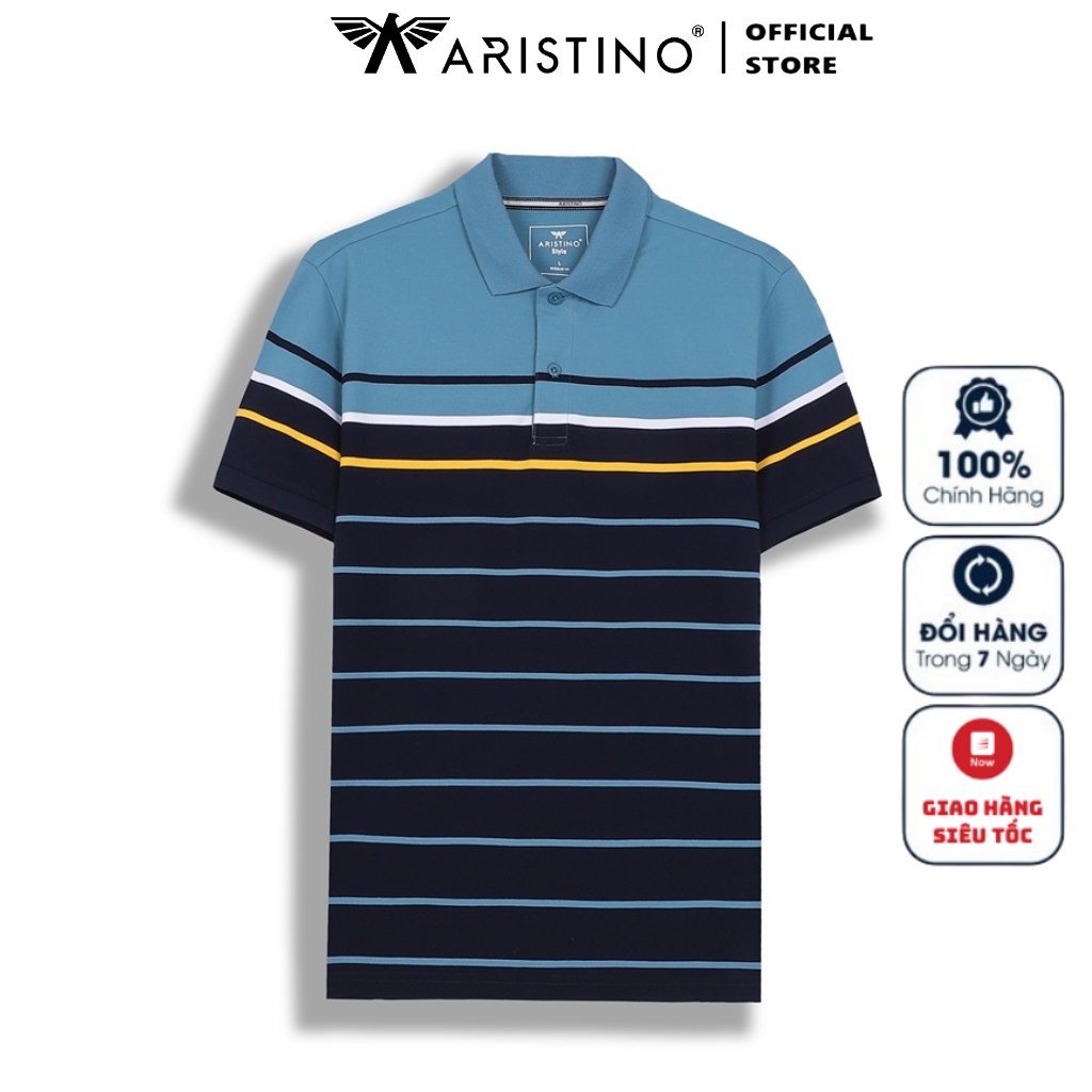 Áo Thun Polo Nam Ngắn Tay Có Cổ Bẻ ARISTINO APS128S2 Áo Phông màu xanh tím than kẻ