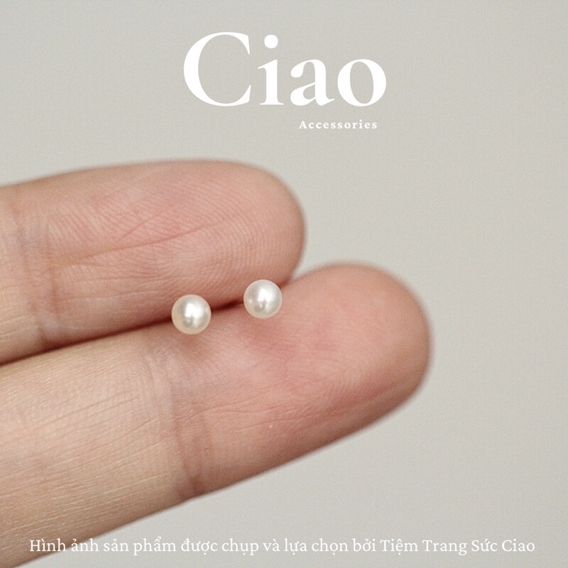 Khuyên tai/ Bông tai mạ bạc S925 thiết kế đính hạt ngọc đơn giản Tiny Pearl Ciao