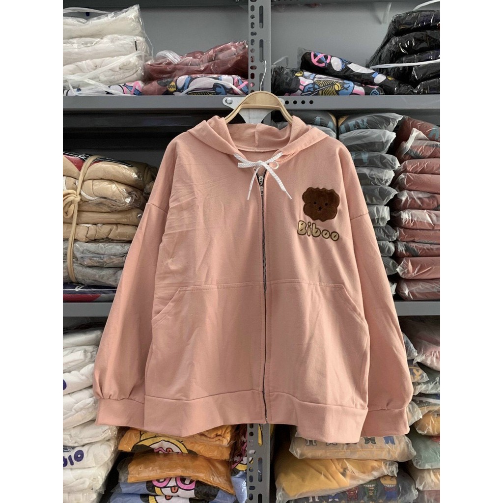 Áo Khoác Hoodie Nỉ Bông Gấu BIBOO Khoác Zip Form Rộng Unisex Nam Nữ Ulzzang | BigBuy360 - bigbuy360.vn