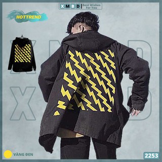 Áo khoác dù nam nữ đen in tia sét vàng bomber jackets dù 2 lớp hàng unisex tia séc vàng - ak2253