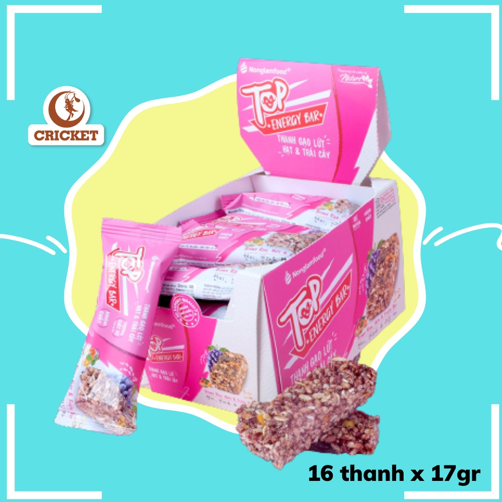 Thanh Gạo Lứt Hạt &amp; Trái Cây Nông Lâm Top Energy Bar (Hộp 272g)-Bánh ăn kiêng giòn ngon, thay thế bữa ăn sáng dinh dưỡng