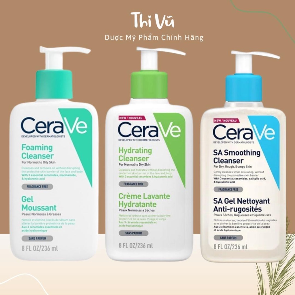 Sữa rửa mặt cho da dầu mụn khô nhạy cảm Cerave Pháp - Thi Vũ