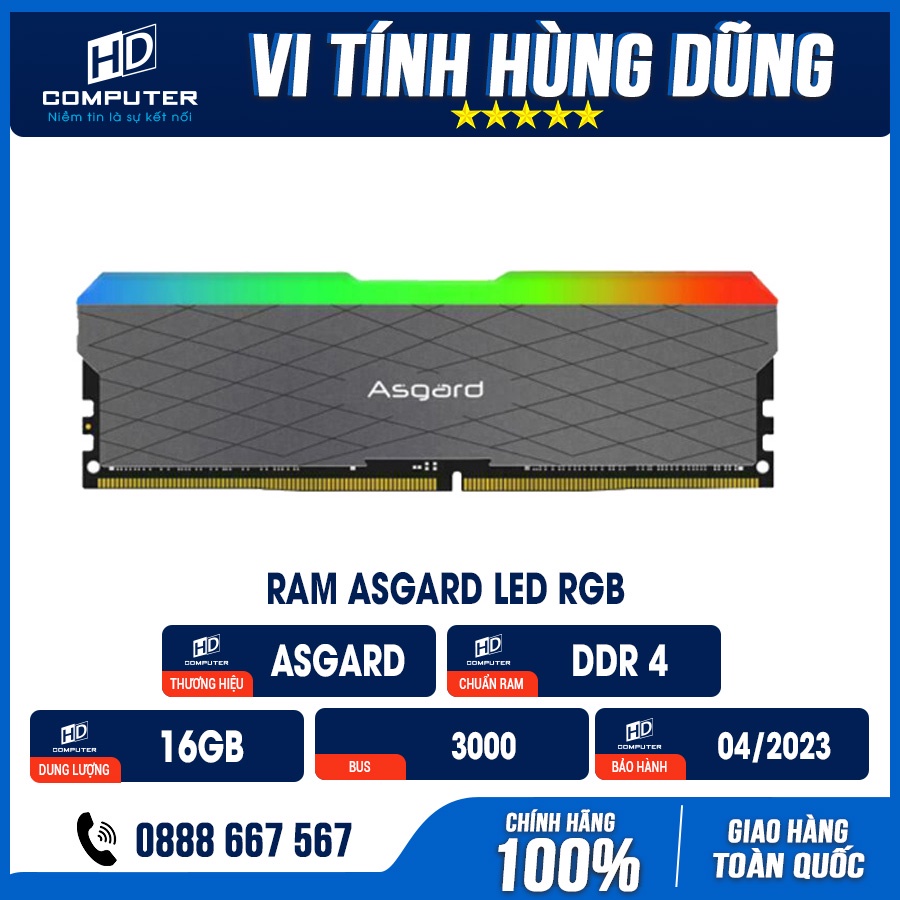 Ram 16G DDR4 3000 Asgard Tản nhiệt thép Led RGB BH theo tem