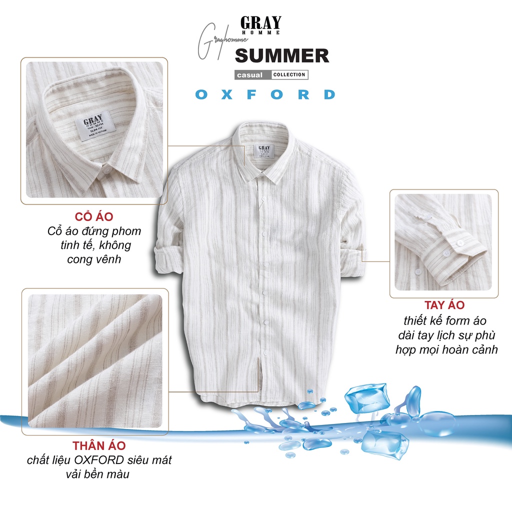 Áo Sơ Mi Nam Đũi Dài Tay GRAYHOMME Linen Kẻ Sọc Cá Tính Chất Vải Thoáng Mát Nhiều Mầu