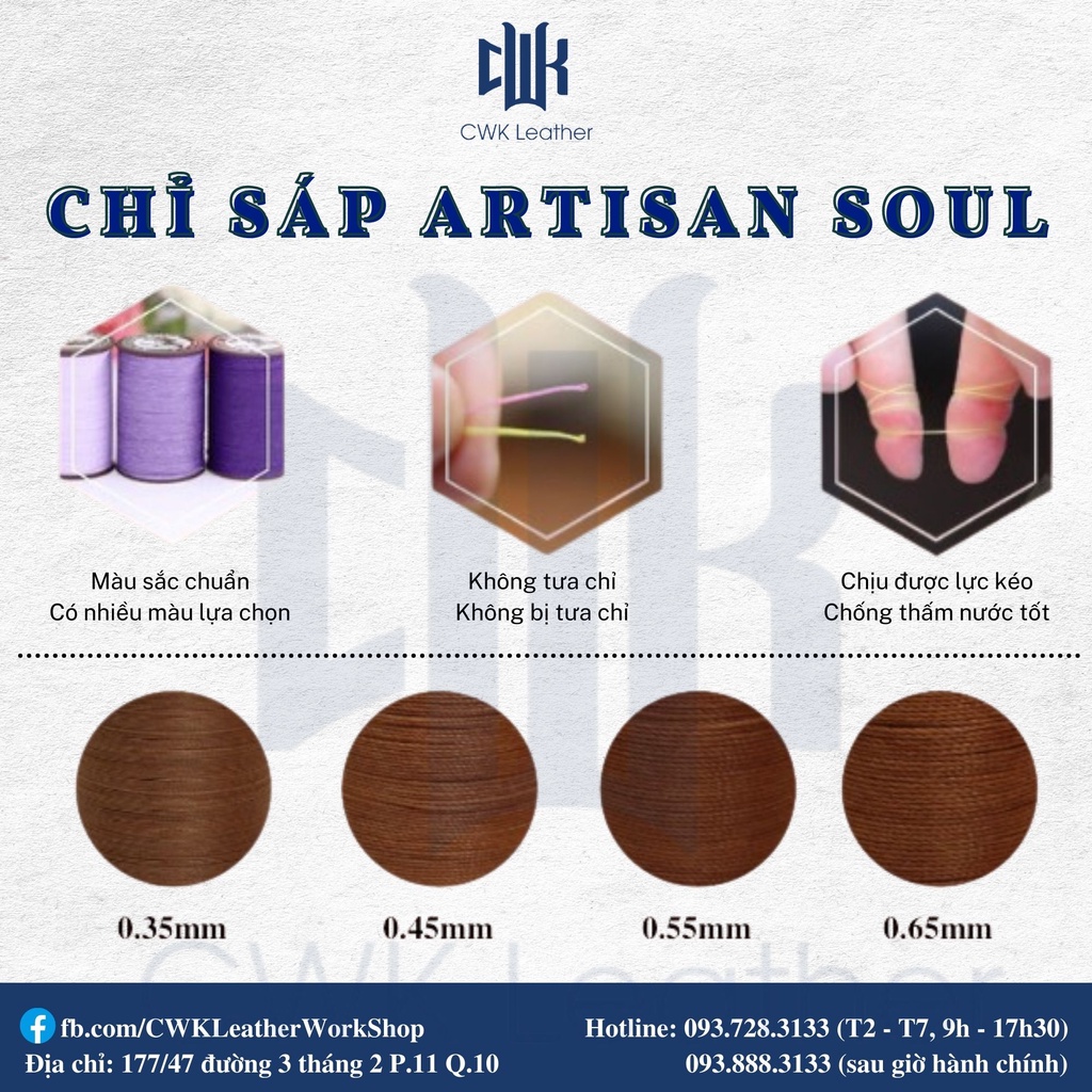 Chỉ sáp 0.45mm và 0.55mm may đồ da handmade thắt vòng tay macrame Artisan Soul(tông nâu - tím - cơ bản)